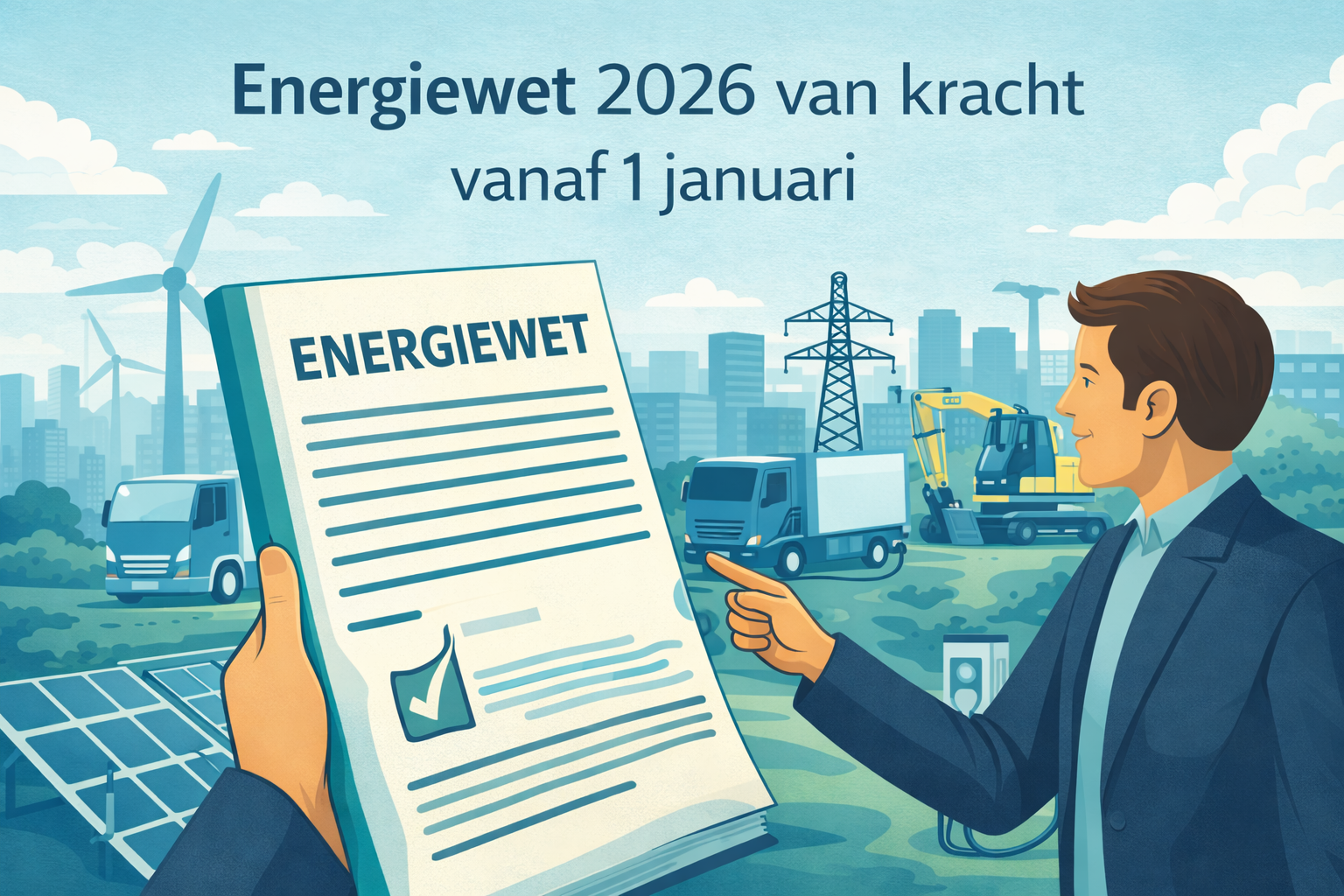 Energiewet 2026 uitgelegd met elektrisch transport, bouwmaterieel en energie-infrastructuur op bedrijventerrein